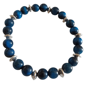 Bracelet Fantaisie Argenté Et Résine Bleu Tigré - Nacre, Fille, Sans Fermoir